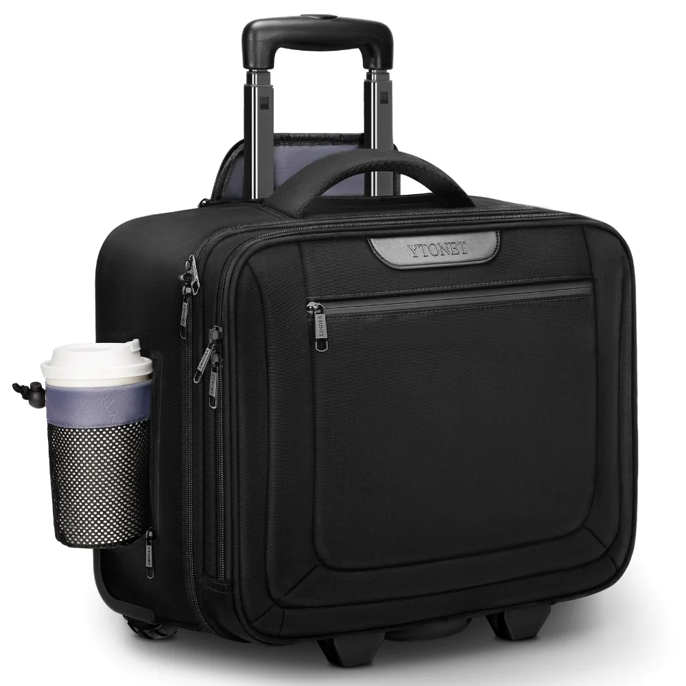 YTONET 17.3-inch Rolling Laptop Bag, with cup holder